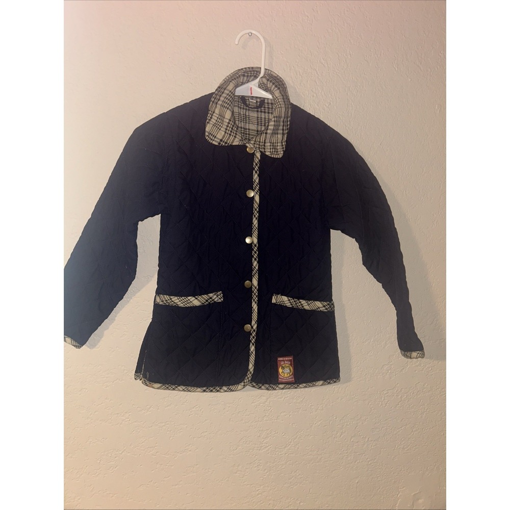 5/A Baker Navy Quilted Plaid Youth Size Large Equestrian Horse Riding Jacket